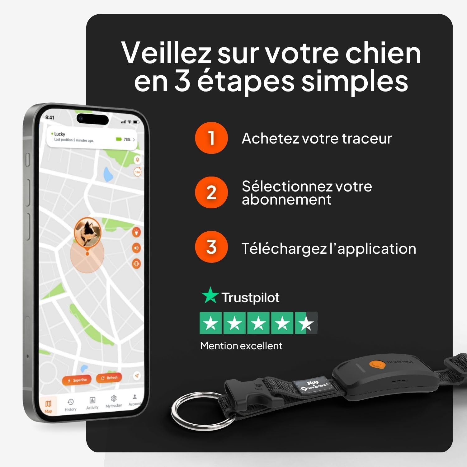 Weenect XT-hond - NIEUWE GPS-halsband voor honden | XL-antenne | waterdicht | geïntegreerde zeer sterke halsband Julius-K9 | werkt met abonnement | levenslange garantie