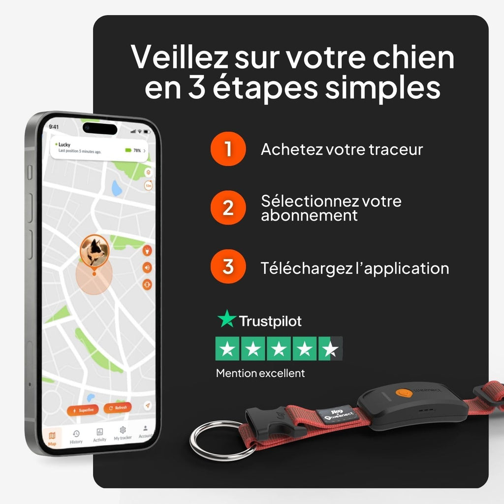Weenect XT-hond - NIEUWE GPS-halsband voor honden | XL-antenne | waterdicht | geïntegreerde zeer sterke halsband Julius-K9 | werkt met abonnement | levenslange garantie