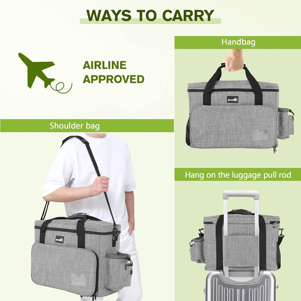 pecute Grote draagbare reistas voor honden, voor op reis, huisdier met multifunctionele zakken, draagtas voor buitengebruik, set van 2 voedselzakken + kommen